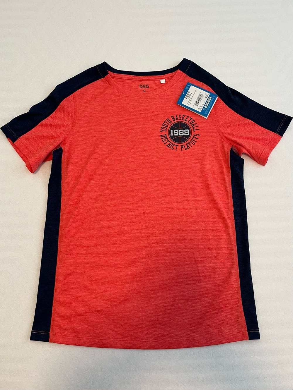 DSG Boys M 10-12 Moisture Wicking Lightweight Graphic Basketball Tee Shirt Coral